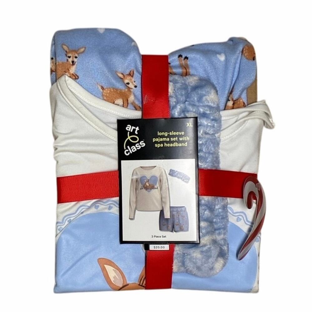 Art & Class Long-Sleeve Pajama Set With Spa Headband 3 Piece Set XL